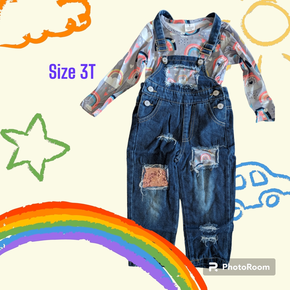 Colorful Rainbow Denim Overalls Set for Kids